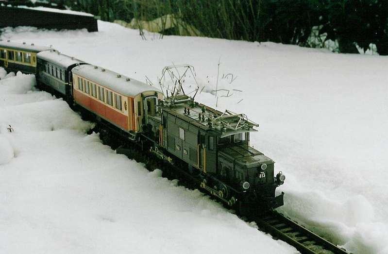 Krokodil mit Salonzug im Schnee