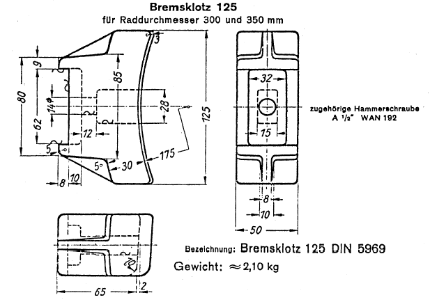  Feldbahn-Bremsklotz für 350mm-Räder